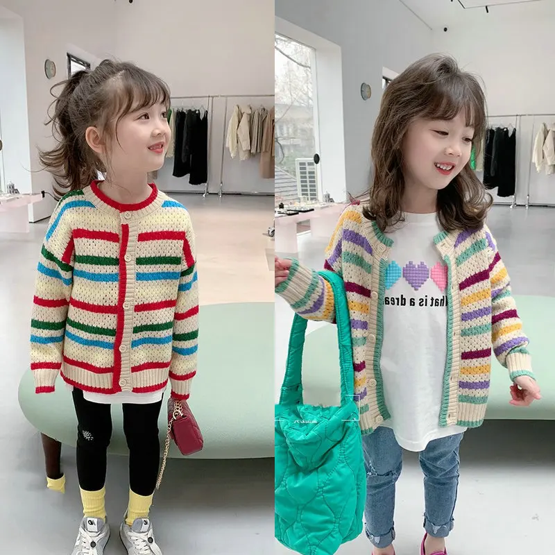 2022 neonate a righe Cardigan lavorato a maglia giacche autunno primavera bambini maglioni lavorati a maglia cappotti compleanno principessa vestiti bambini