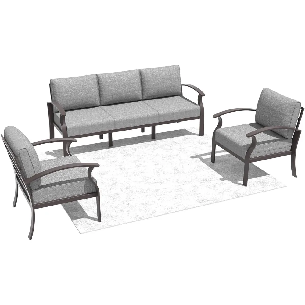 

5-Seat Modern Aluminum Outdoor Patio Furniture Set with Cushions, Green Metal Conversation Sectional Sofa