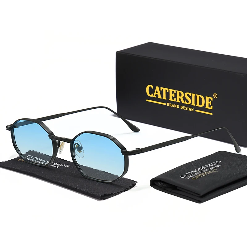 

CATERSIDE модные женские солнцезащитные очки в маленькой оправе, высококачественные солнцезащитные очки в полиугольной металлической оправе, мужские вечерние уличные маленькие очки