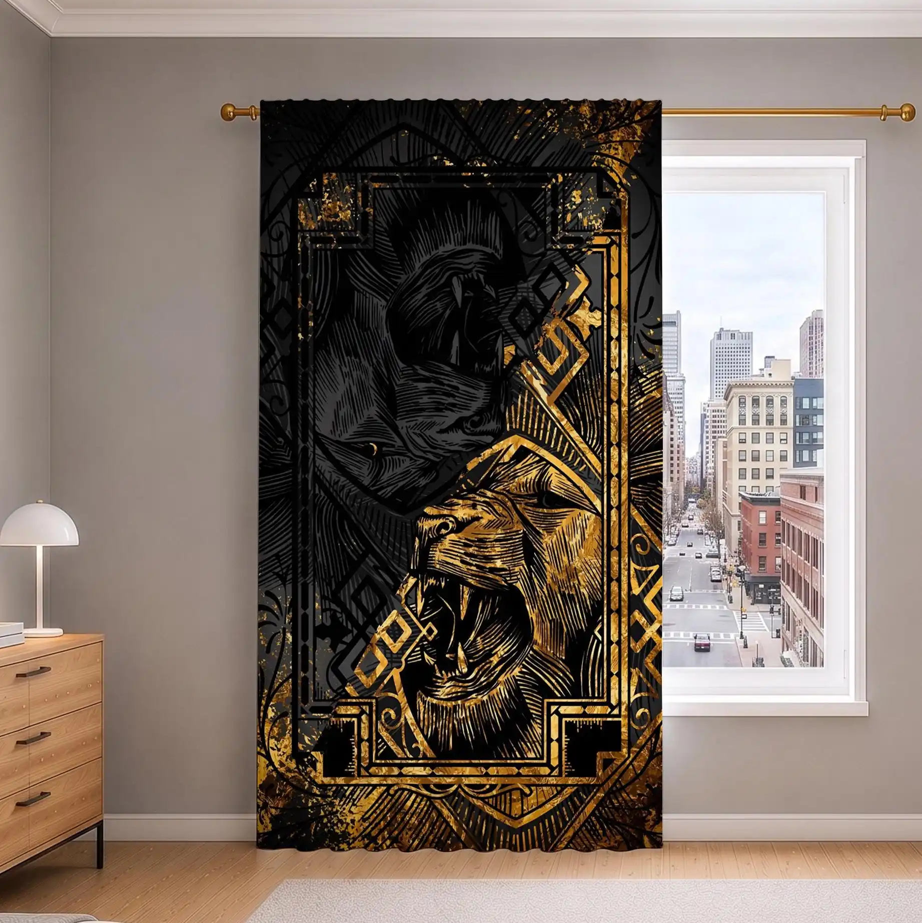 Elegant Lion Head Print Curtains for Living Room Home Decor Luxury Gothic Style Window Drapes