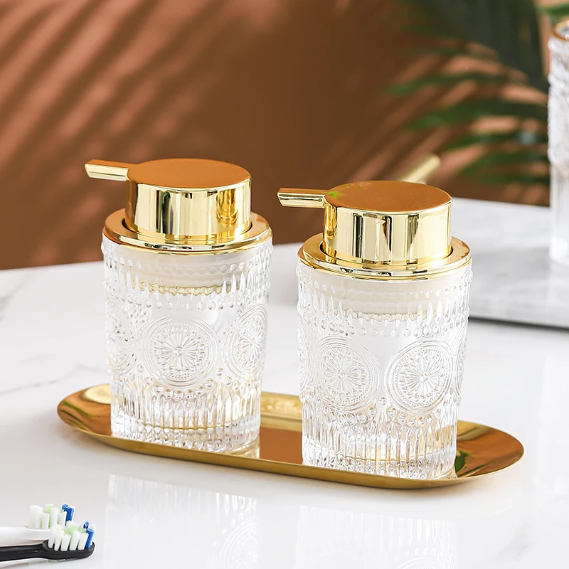 

European Style Glass Foaming Bottle Metal Press High-grade Hand Sanitizer Bottled Household Bathroom