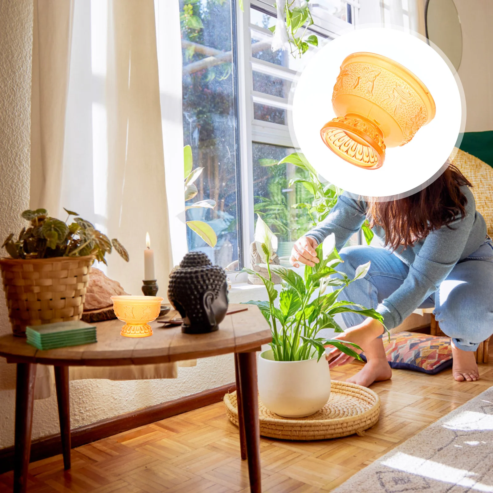 

Buddhist Offering Cup Exquisite Glass Material Safe No Odor Anti Aging Buddhist Supply Offering Bowl