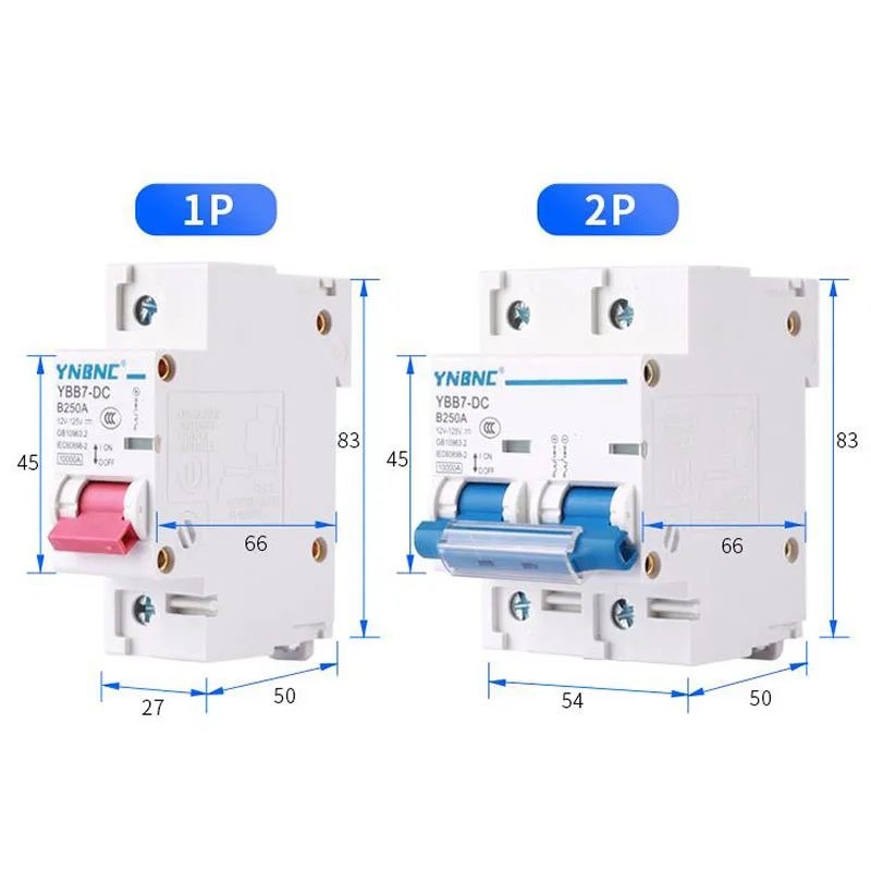 Wyłącznik automatyczny 1P/2P DC 12-125V Zabezpieczenie obwodu 250A 200A 150A 125A 100A 80A 63A MCB do wyłączników akumulatorów solarnych RV — zdjęcie 3