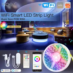 Moes wifi inteligente led tira de luz tuya 5050 rgbww música sincronização cor mudando controle voz por alexa google casa