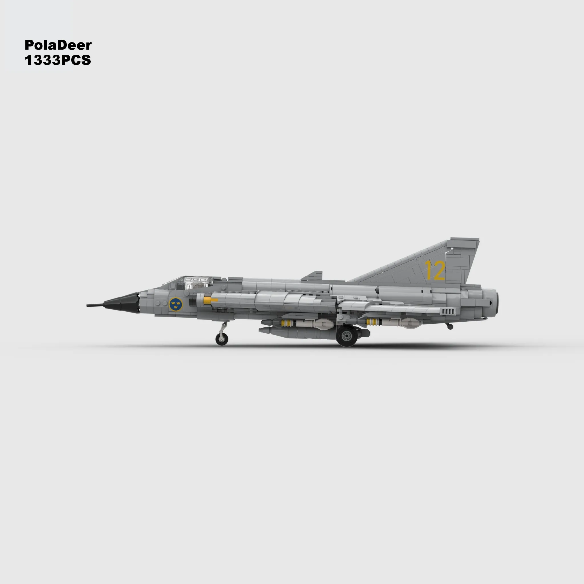 PolaDeer DIY 1333-Teiliges MOC-Set mit Aufkleberständer 1:35 Maßstab J35 Siren Fighter (Draken) Baustein-Modellbausatz Spielzeug Geburtstagsgeschenk – Detail 1