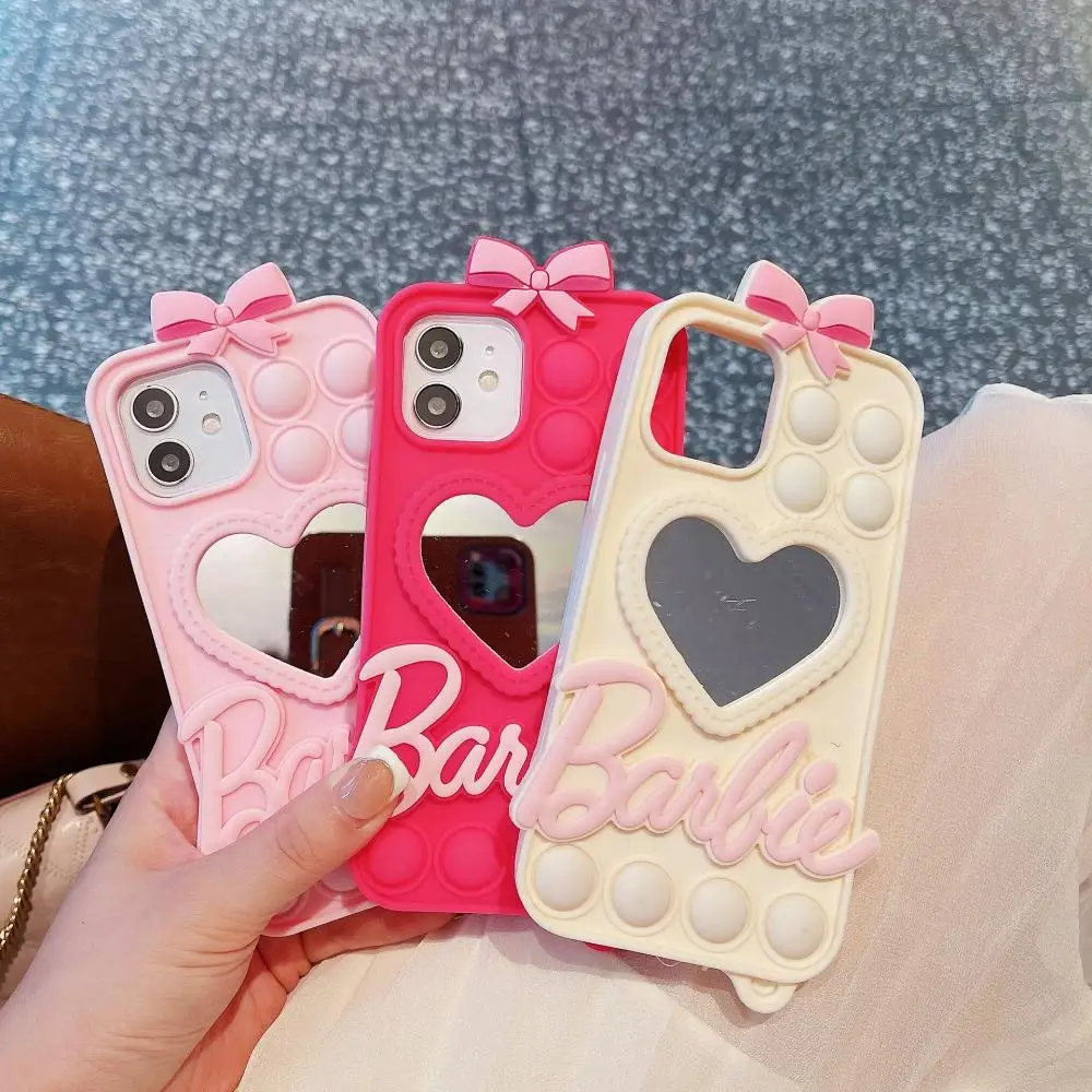 Fashion Barbie Creative Love Mirror Phone Case Anime Kawaii Cover for 11 12 13 14 Pro Max Mini Xsmax Xr Xs X 6 7 8 Plus Se Gifts