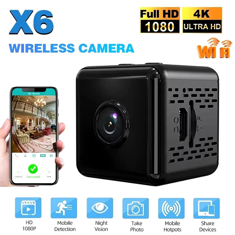 X6 Mini IP Camera WiFi Sports Camera HD 1080P Wireless Security Surveillance Built-in Battery Night Vision Smart Home Micro Cam