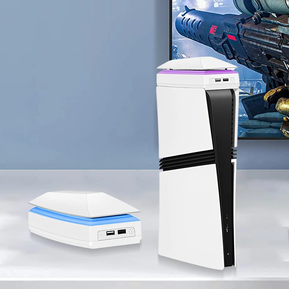 مروحة تبريد علوية لمبرد مضيف الألعاب PS 5 Pro مع ضوء RGB ومنافذ USB 3 سرعات لقرص PlayStation 5 Pro والإصدار الرقمي