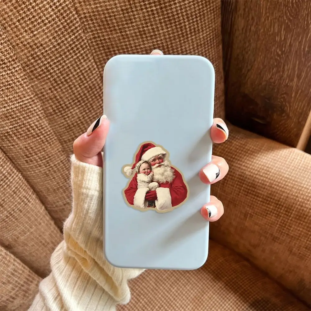 50PCS New Retro Christmas Cartoon Stickers Cute Scrapbook Santa Claus Sticker DIY PVC Kids Sticker Toys Notebook