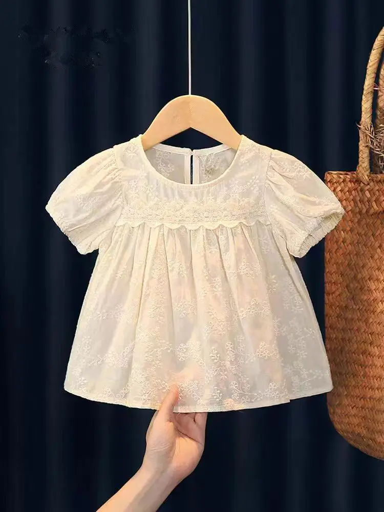 Kids Girls Lace Bouse Shirts 2025 New Arrival Children Casual Summer Blouses Japanese Korean Style Princess Thin Cotton Tops