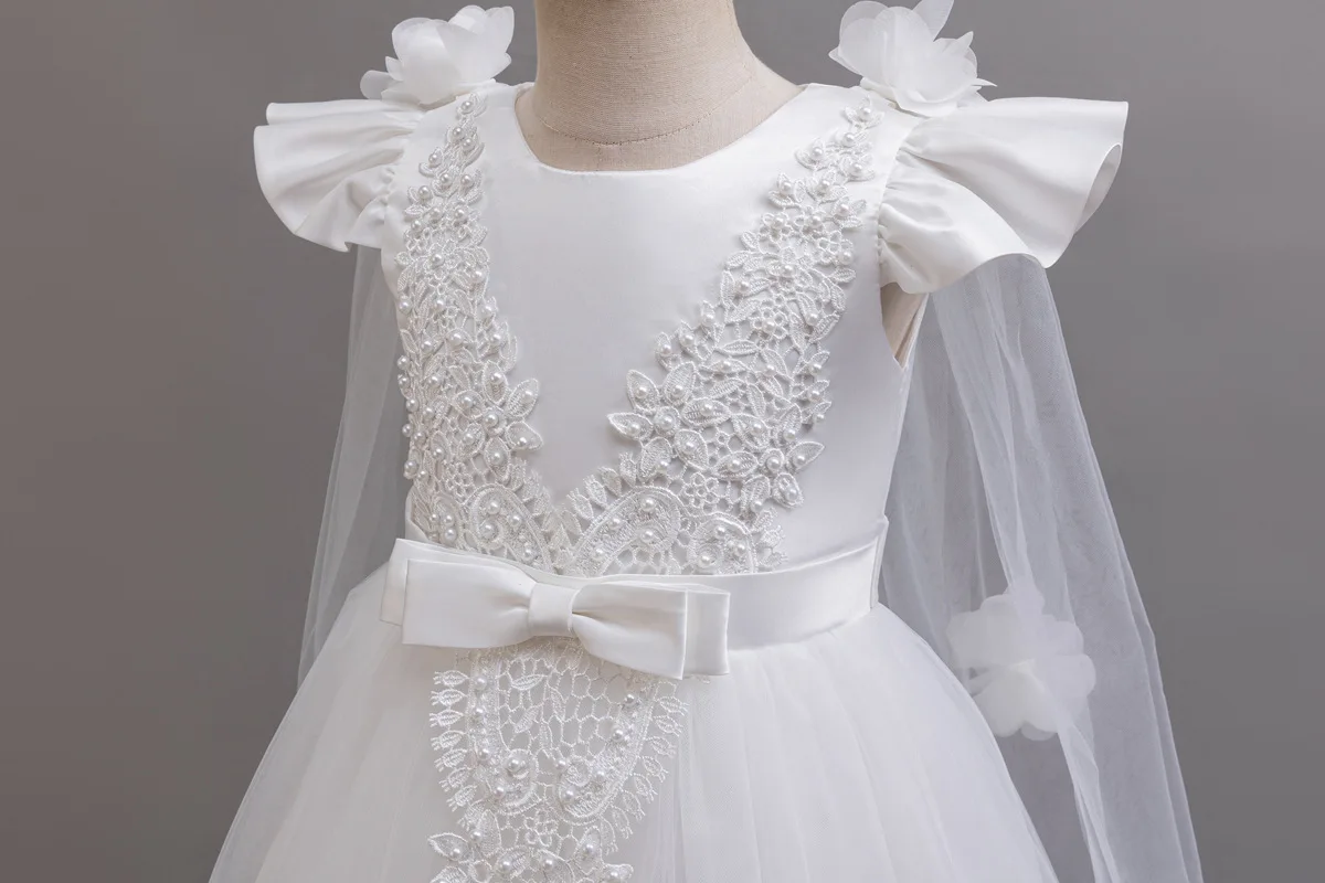 Kinderkleid für 3-12 Jahre, besticktes Spitzenkleid mit Schleife, Hochzeitskleid, Mädchen-Prinzessinnenkleid für Geburtstagsfeier, Abendkleid – Detail 16
