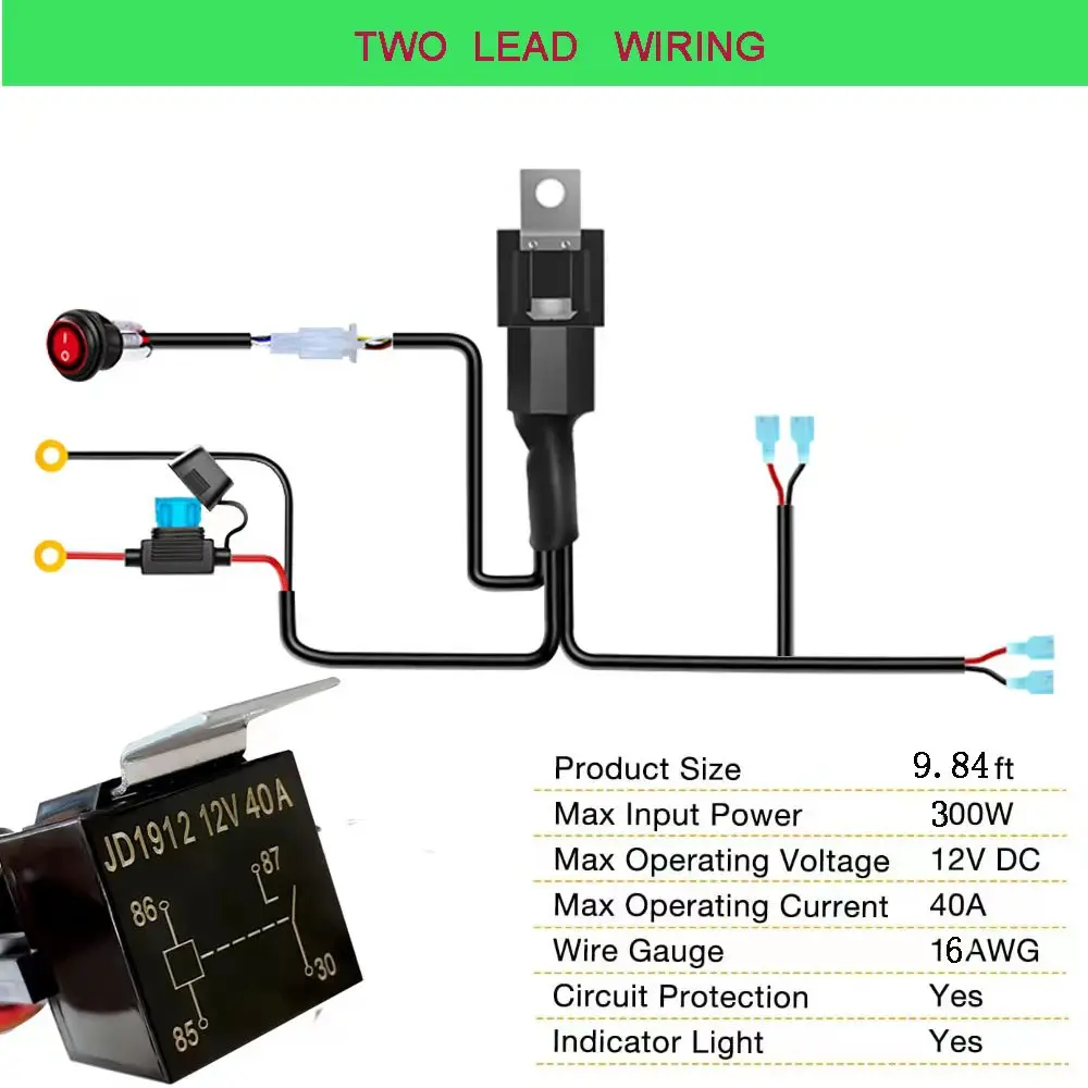 1set 12V General Automotive Button Switch With Harness Car Light Relay Switch Harness Car Relay Kit Fog Light On/off Harness