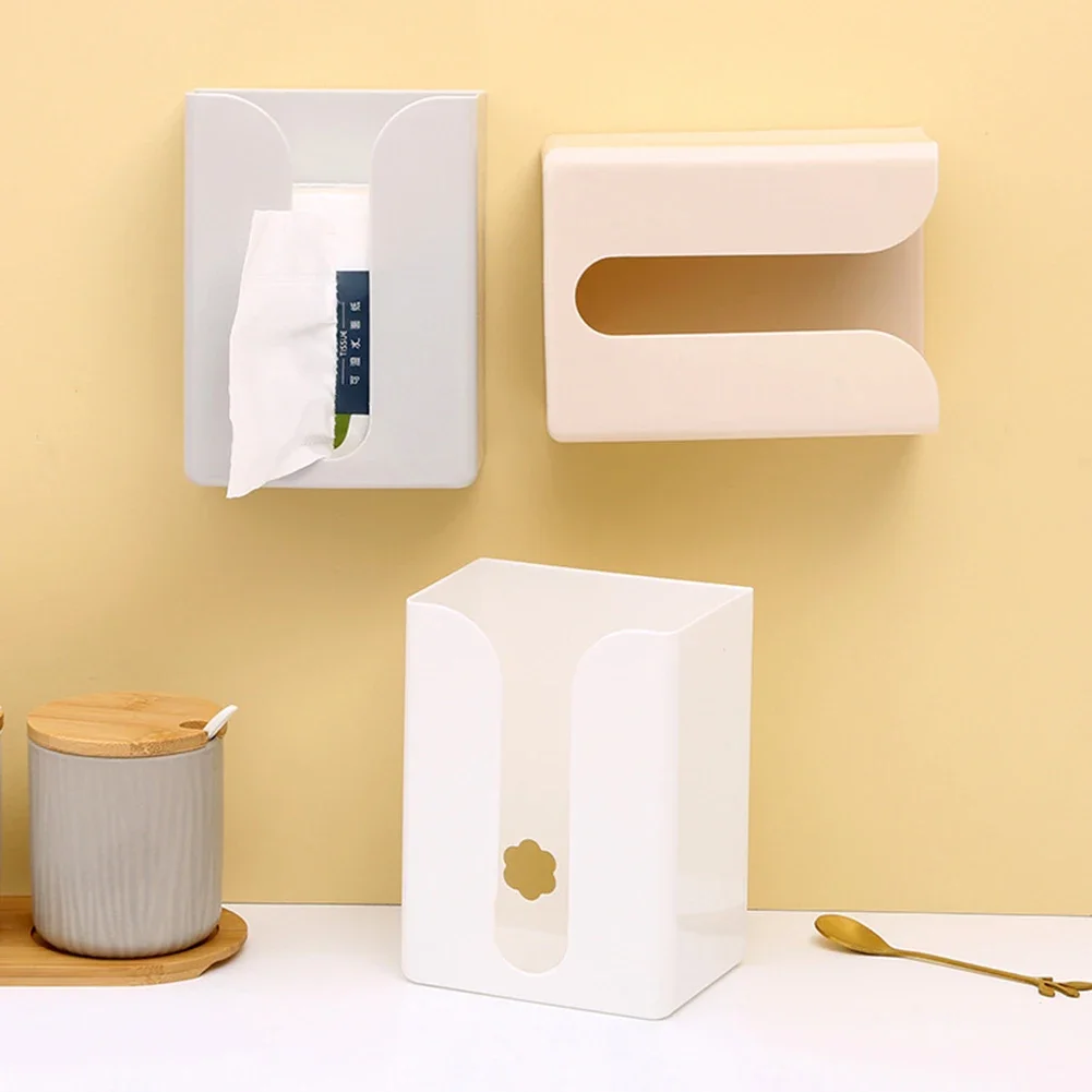 Wall-mounted Tissue Box Napkin Holders Self-adhesive Paper Towel Case Punch Free Removable Paper Box Space-saving Waterproof