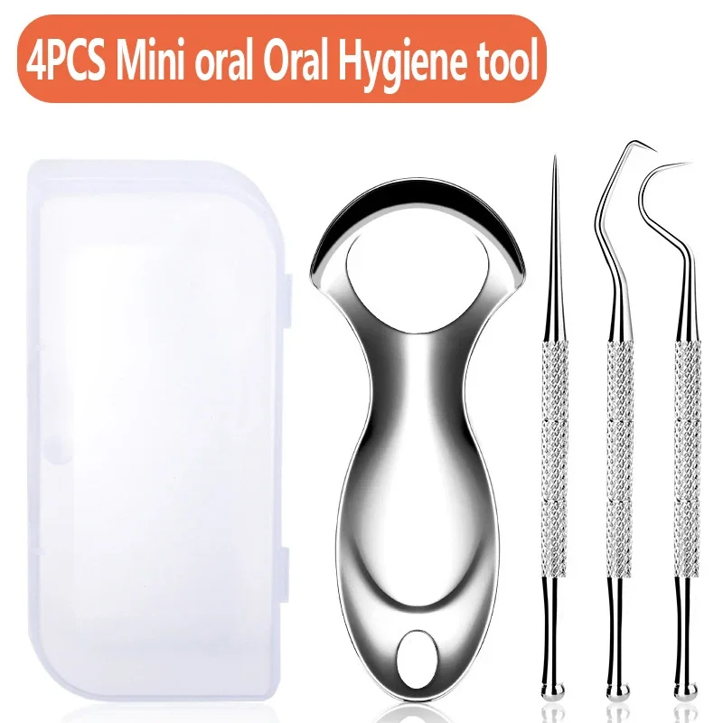 Reusable Stainless Steel Toothpick and Tongue Scraper Set for Portable Teeth Cleaning and Oral Hygiene Care
