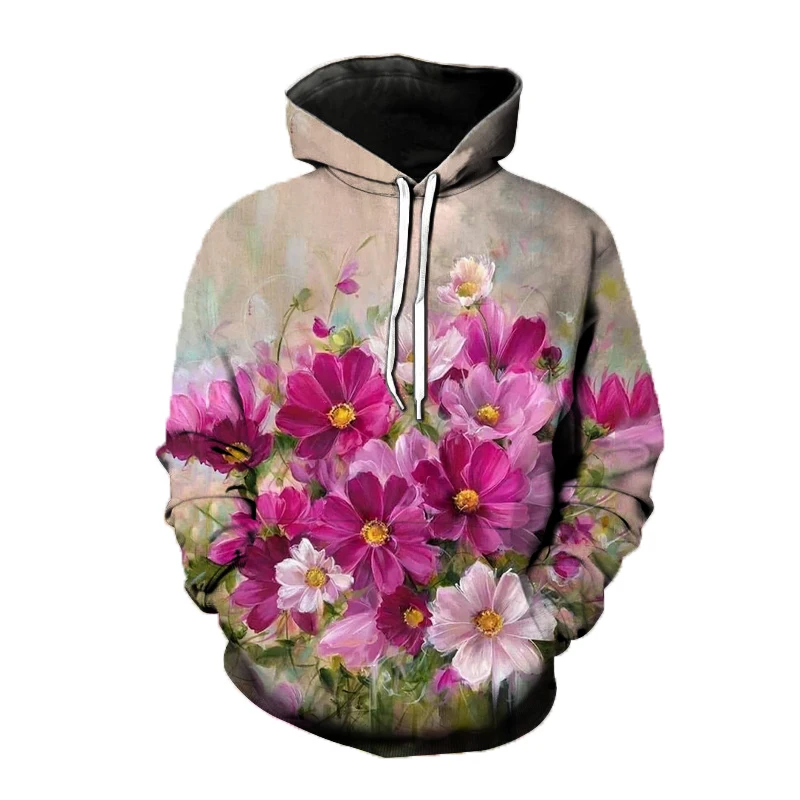 

Women's Casual Hooded Sweatshirts Streetwear Pullover Y2K Tops Tracksuit Unisex Coat Clothing New Floral Flower Hoodies 3D Print