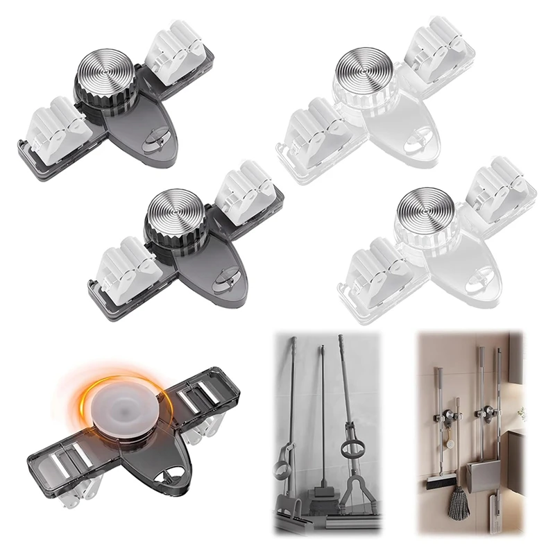 Broom Holder Mop Hanger, No Punching Required Broom Hanger Organizer for Bathroom, Kitchen, Office(4 Pcs)-AC17