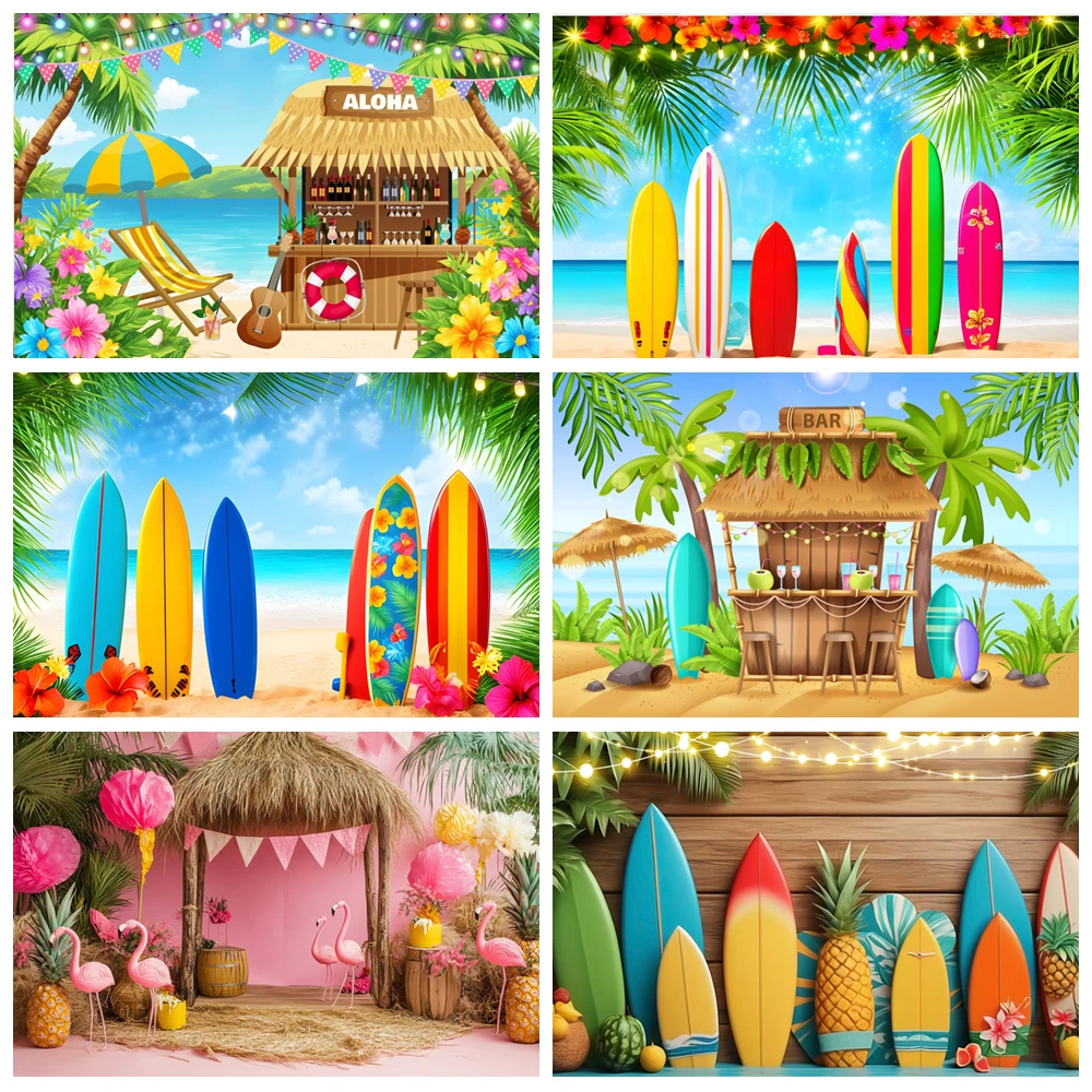 

Summer Beach Photography Backdrop Tropical Seaside Background Palm Trees Blue Sea Sky Hawaii Aloha Luau Party Decorations Props