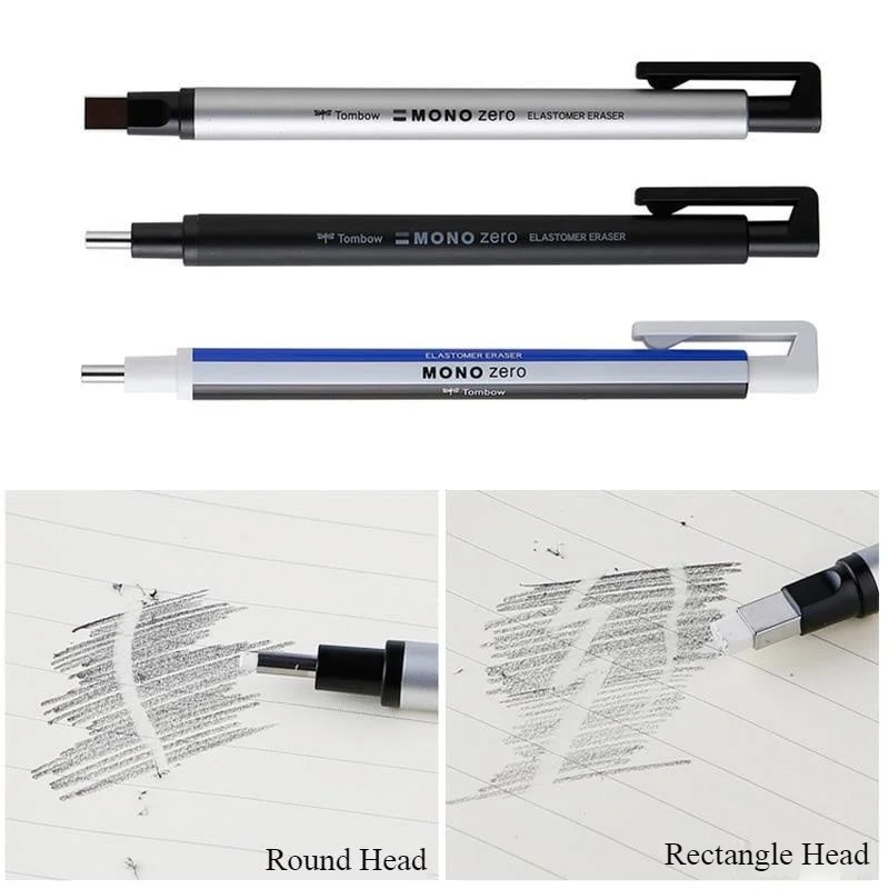 Imagem -04 - Tombow Pen-estilo Borracha Mono Zero Clique tipo Recarga Retângulo Redonda Precisão Dica Esboço Pintura Caneta Borracha Papelaria Japão