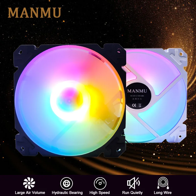MANMU 12V Fan Case 120mm Computer Case Fan Rgb Fans & Cooling Gaming Rainbow Color