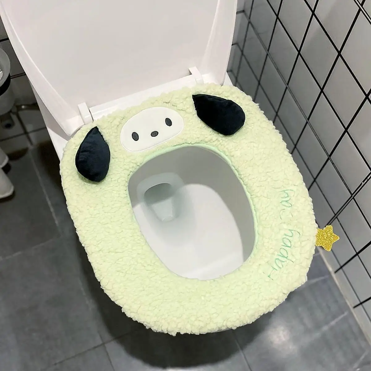 

Sanrio Pochacco утолщенный плюшевый милый коврик для унитаза, бытовой новый стиль, мультяшная паста, осень-зима, теплый чехол для унитаза с сердечком для девочек