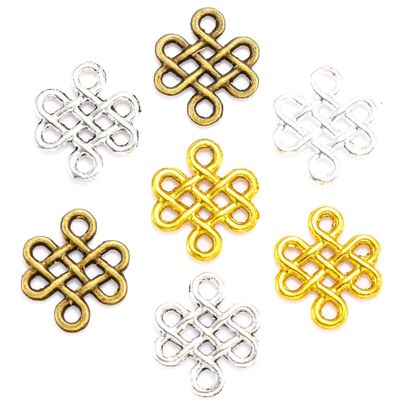 40pcs Antique silver color alloy Chinese knot Charms Pendants Necklace Beads for DIY Big Hole Beads Bracelets Charms J108