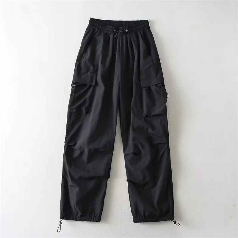 Pantaloni da lavoro American Retro 3D ket Dstring Pantaloni casual da donna a vita alta slim larghi High Street a gamba larga