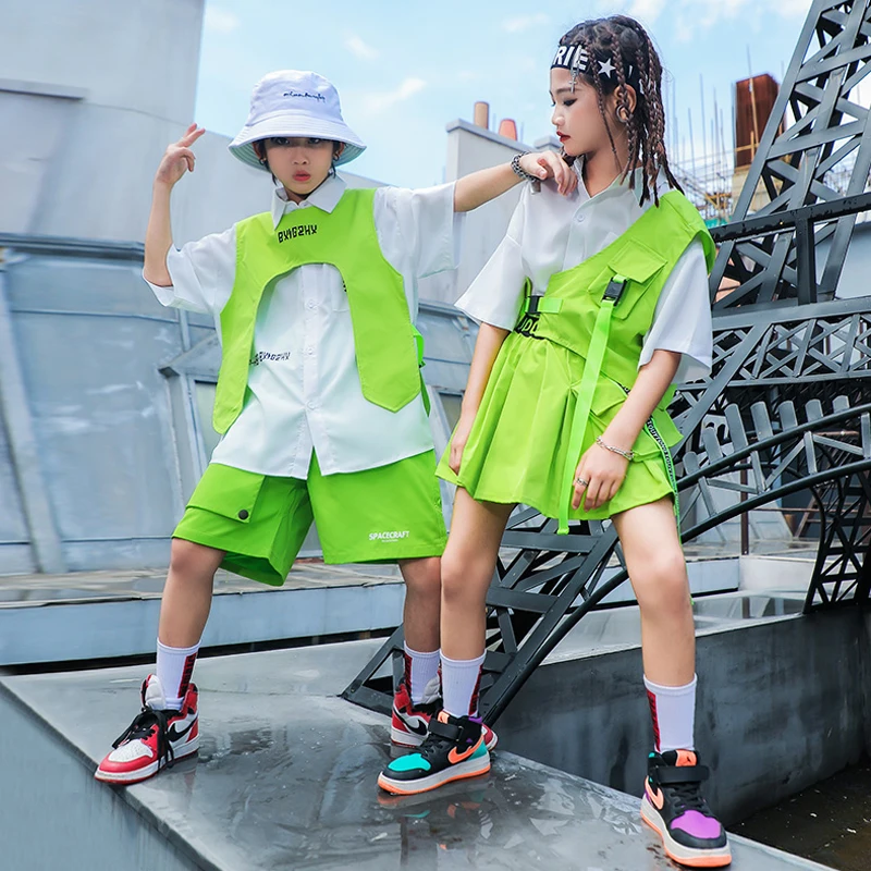 Roupa de Jazz Infantil, Fantasia de Palco, Roupa Rave, Hip Hop, Dança de Rua, Performance, Meninas, Meninos, Verde