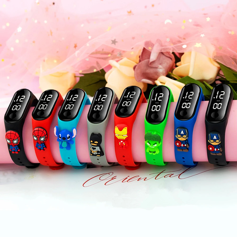 Детские часы Disney, водонепроницаемые цифровые наручные часы со светодиодной подсветкой и силиконовым браслетом, подарок для девочек на день рождения Детские часы Disney, водонепроницаемые цифровые наручные часы со светодиодной подсветкой и силиконовым браслетом, подарок для девочек на день рождения
