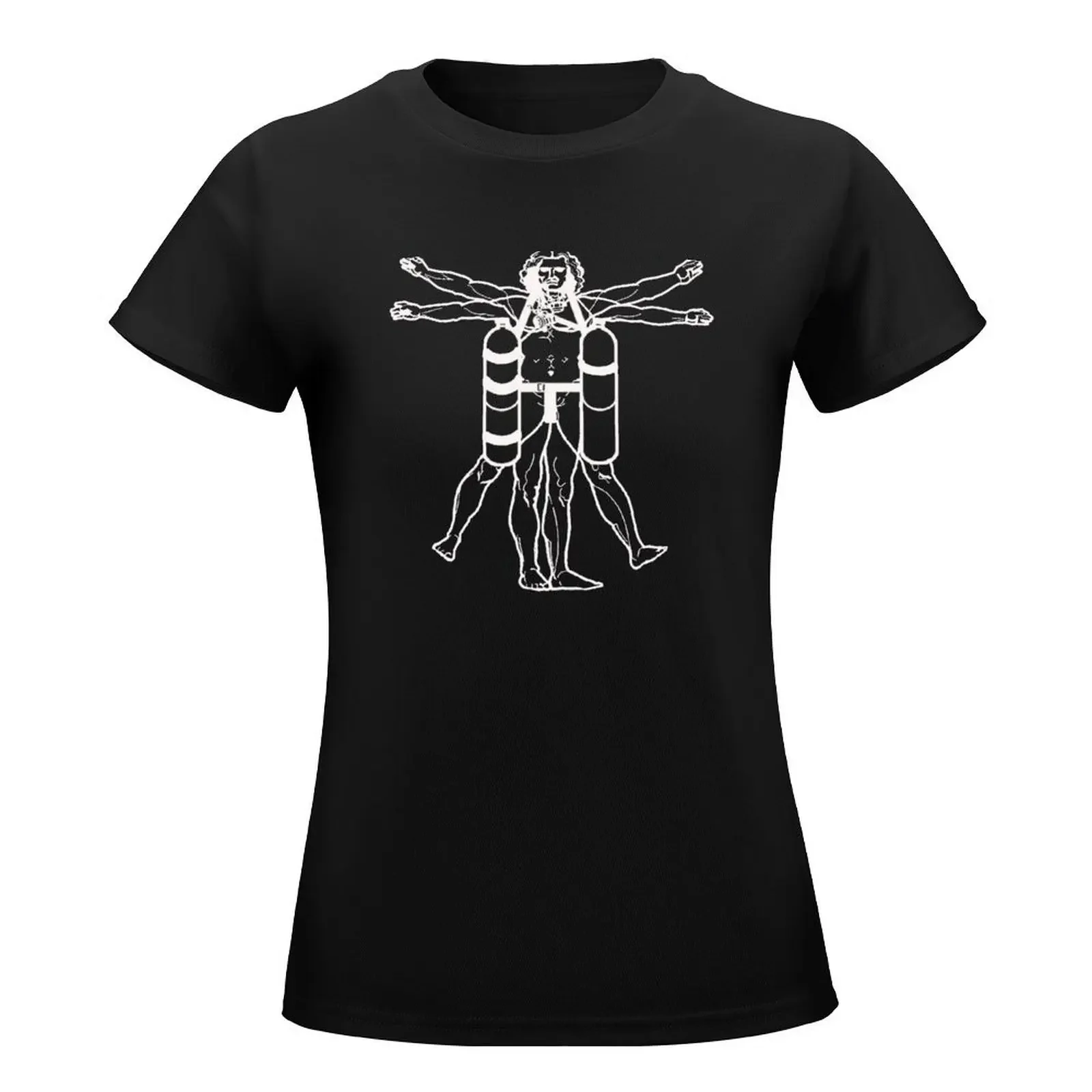 Sidemount Diver Vitruvian Man (white on dark) T-Shirt summer top graphics tees Women's tee shirt