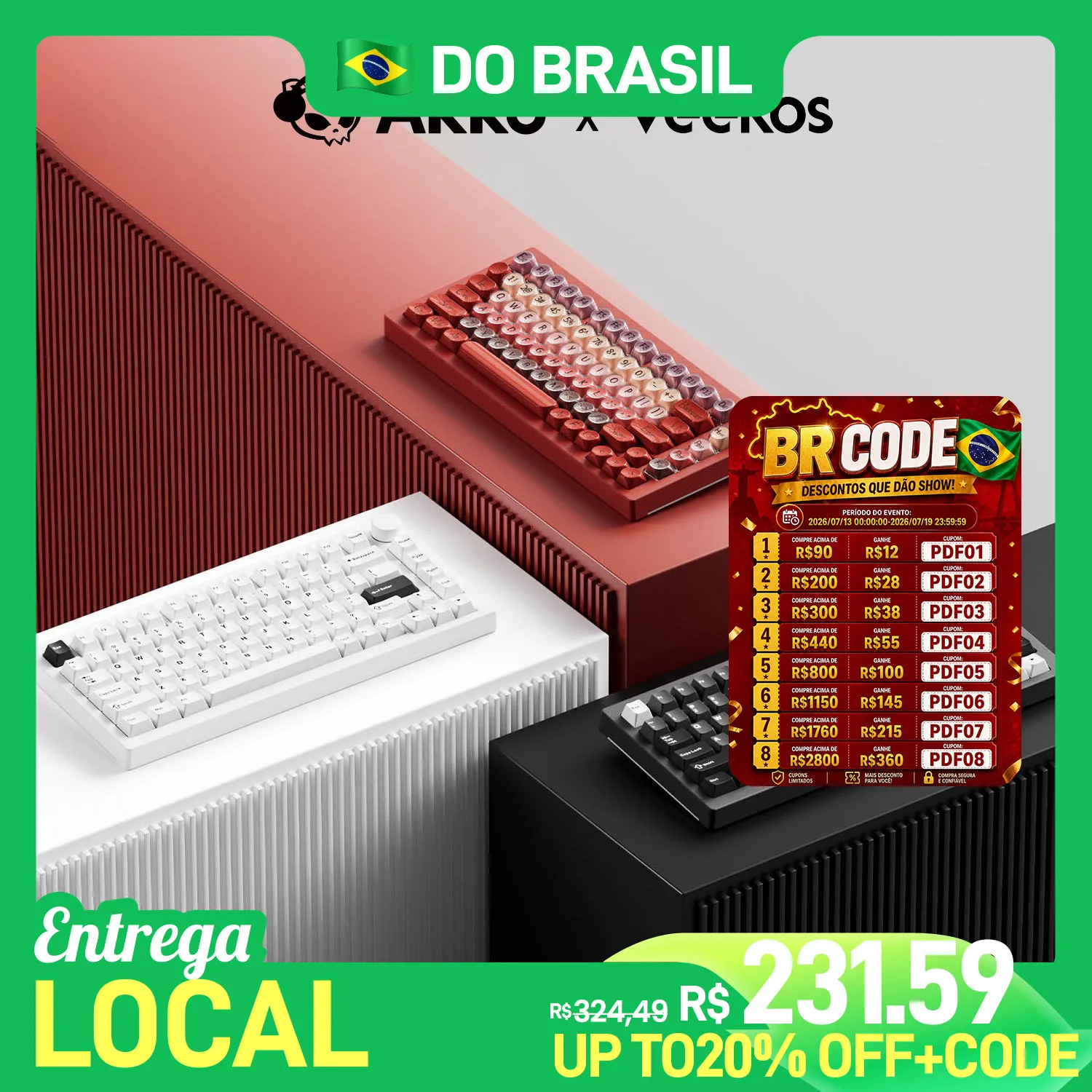 Teclado Mecânico Akko x Veekos 5075S/K75 Layout 75% ANSI US Hot-swappable RGB com Keycaps Lipstick USB Tipo C com Fio para Jogos
