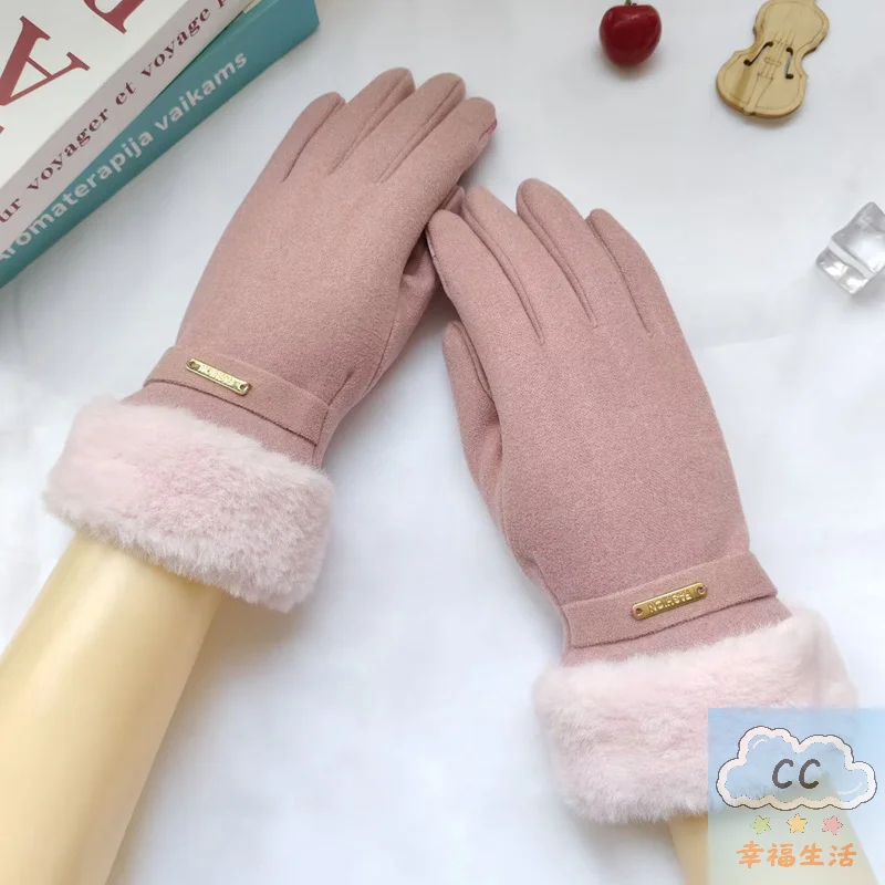 قفازات شتوية تعمل باللمس من YY، خارجية من جلد الغزال مع بطانة مخملية من القطيفة، تصميم سميك مقاوم للبرودة لركوب الخيل والأنشطة الخارجية