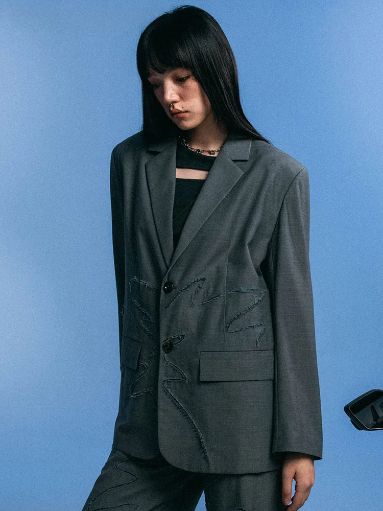 

Weicheng Lu Fall 2024 Women's Suit Unique Line Design Casual Commute Outerwear Long Sleeve Hand Washed Asymmetrical Coat