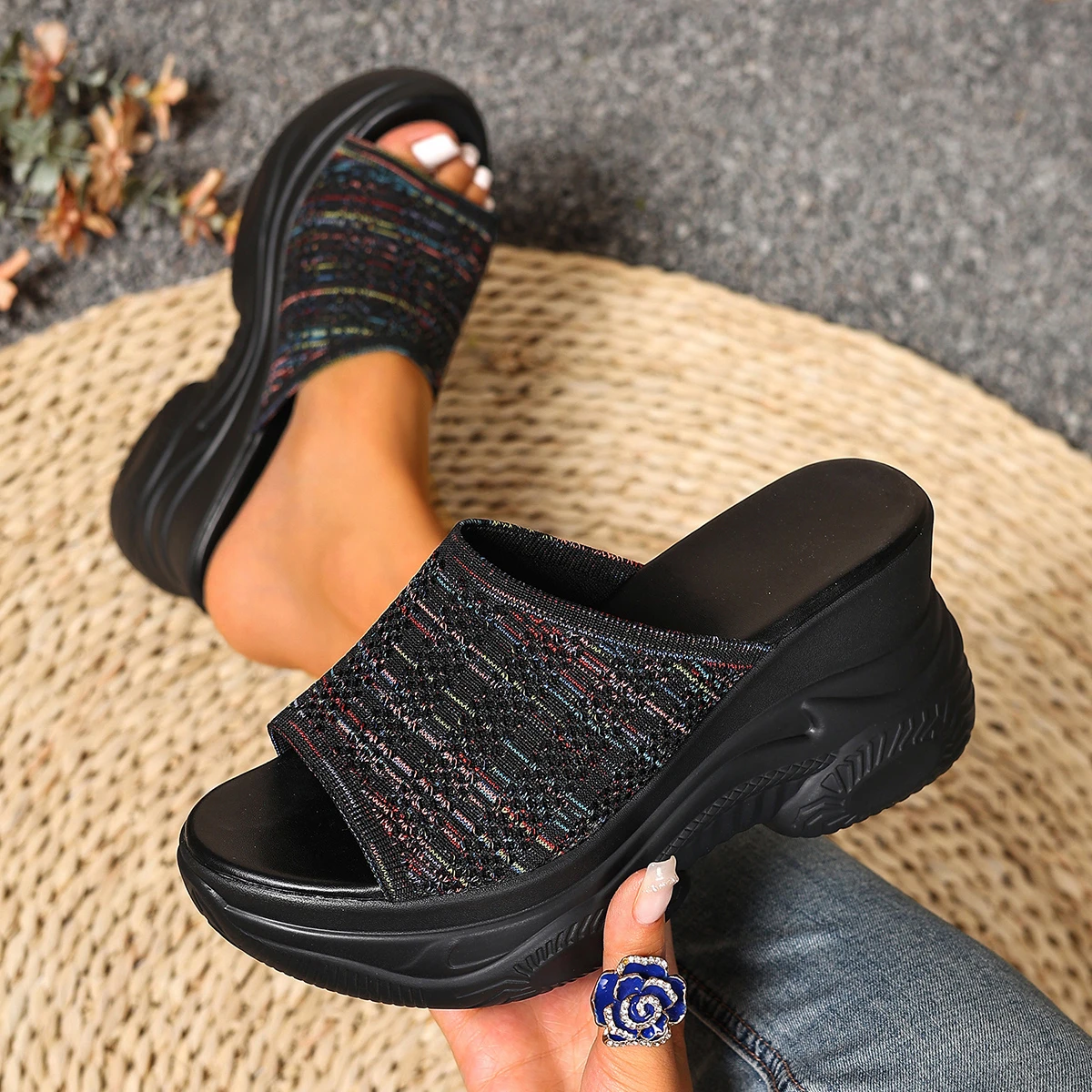 

2025 Summer New Women Slippers Slip on Platform Slippers Beach Peep Toe Shoes Comfortable Outdoor Wedges Sandals Slides Women