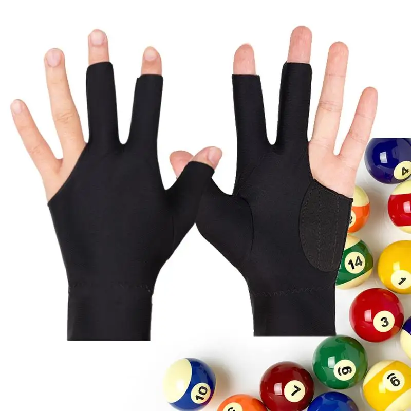 Open Finger Billiard Pool Gloves Adjustable Sticker Polyester Pool Gloves Portable Lightweight Reusable Amateur Training