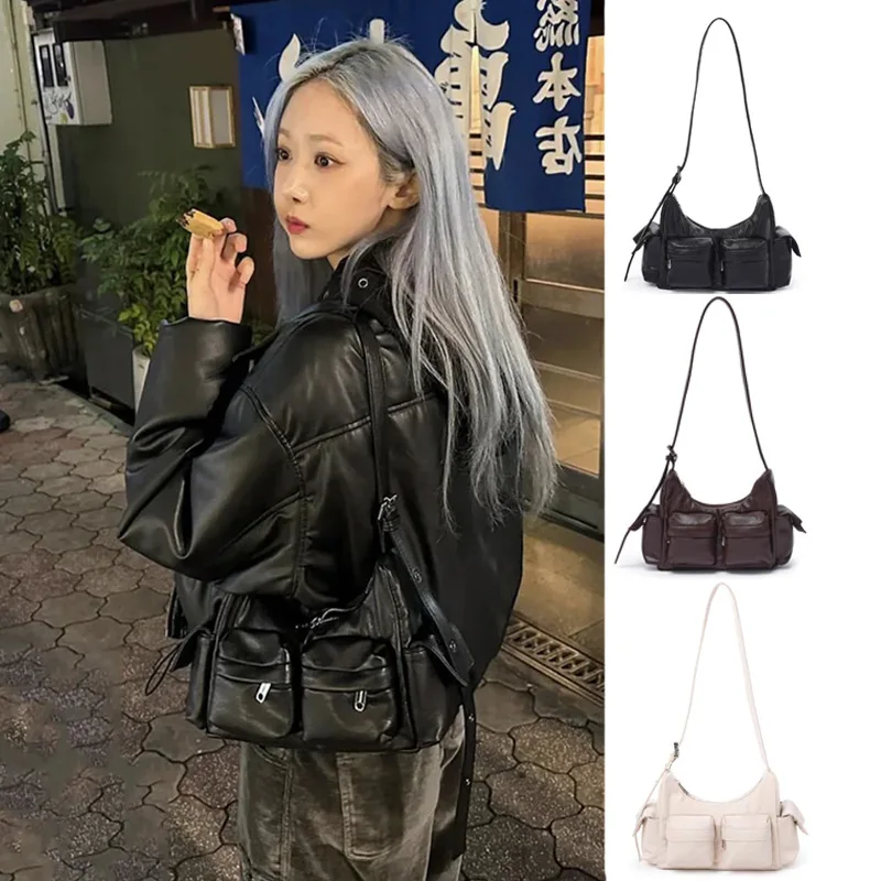 

Большая кожаная мотоциклетная сумка подмышки Capaci, женская сумка, сумка через плечо, сумка через плечо Hong Kong It, сумка для повседневного использования, чистый цвет