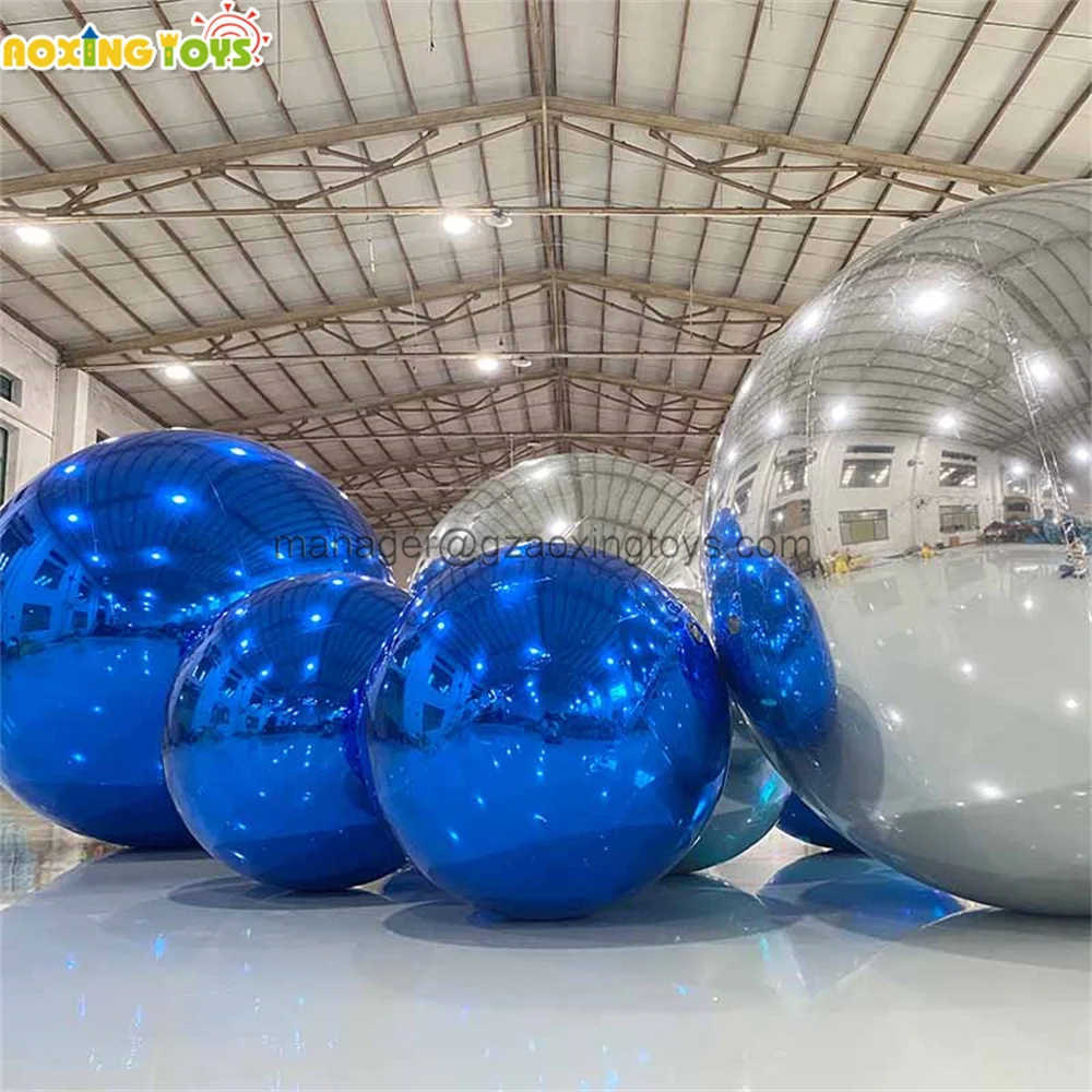 2m Giant Silver/Blue Inflatable Mirror Ball Hanging Balloon For Nightclub Party Stage Advertising Christmas Decorations Events