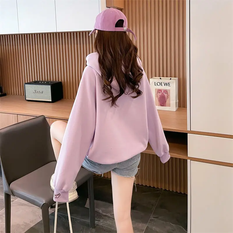 Fashion Pockets Spliced Embroidery Hooded Sweatshirts Female Clothing 2024 Autumn Winter New Loose Casual Tops Sweet Sweatshirts