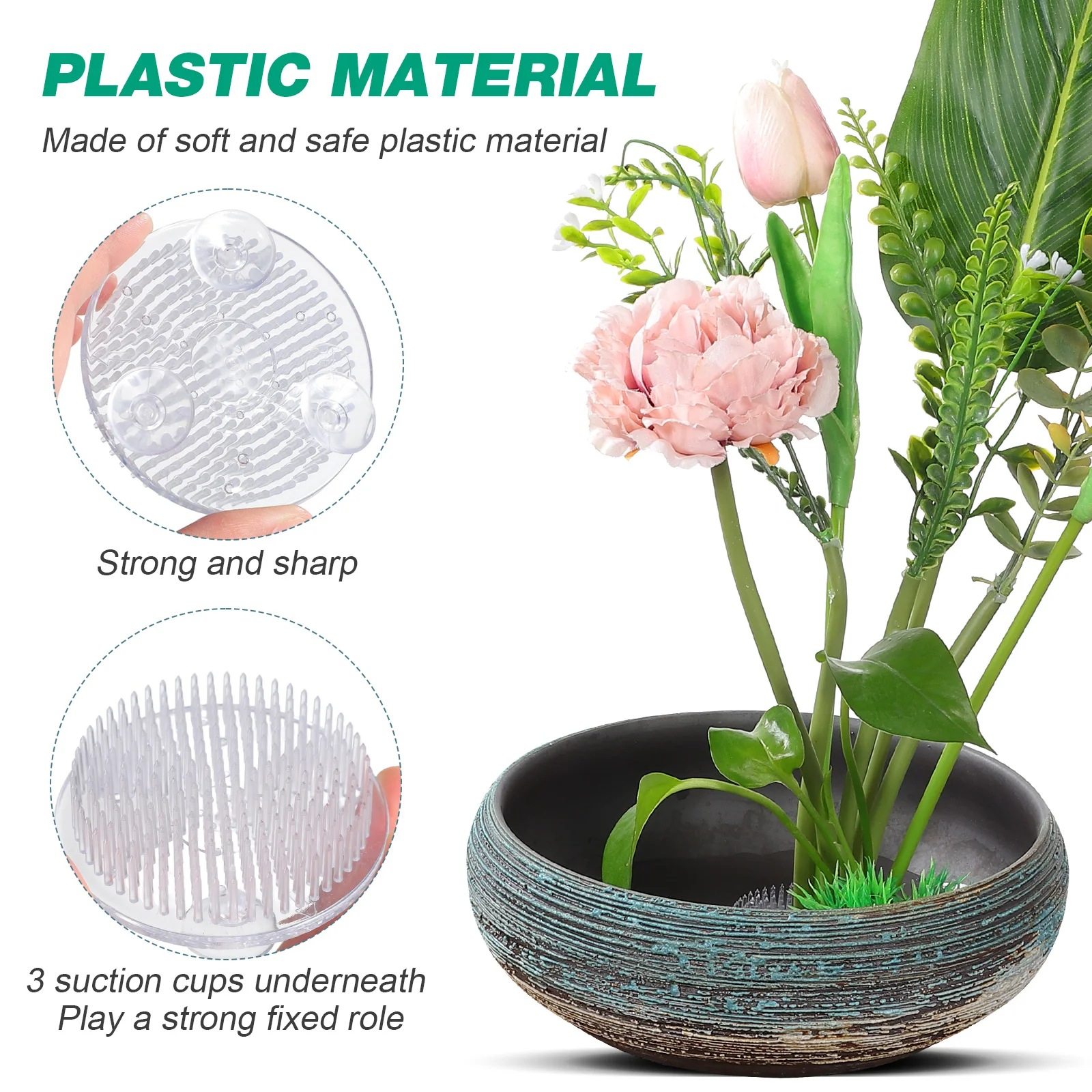 

2 pcs Flower Tools Transparent Plastic Arrangement Holder Suction Cup Grid for Vase Home Floral Arranging Supplies Class