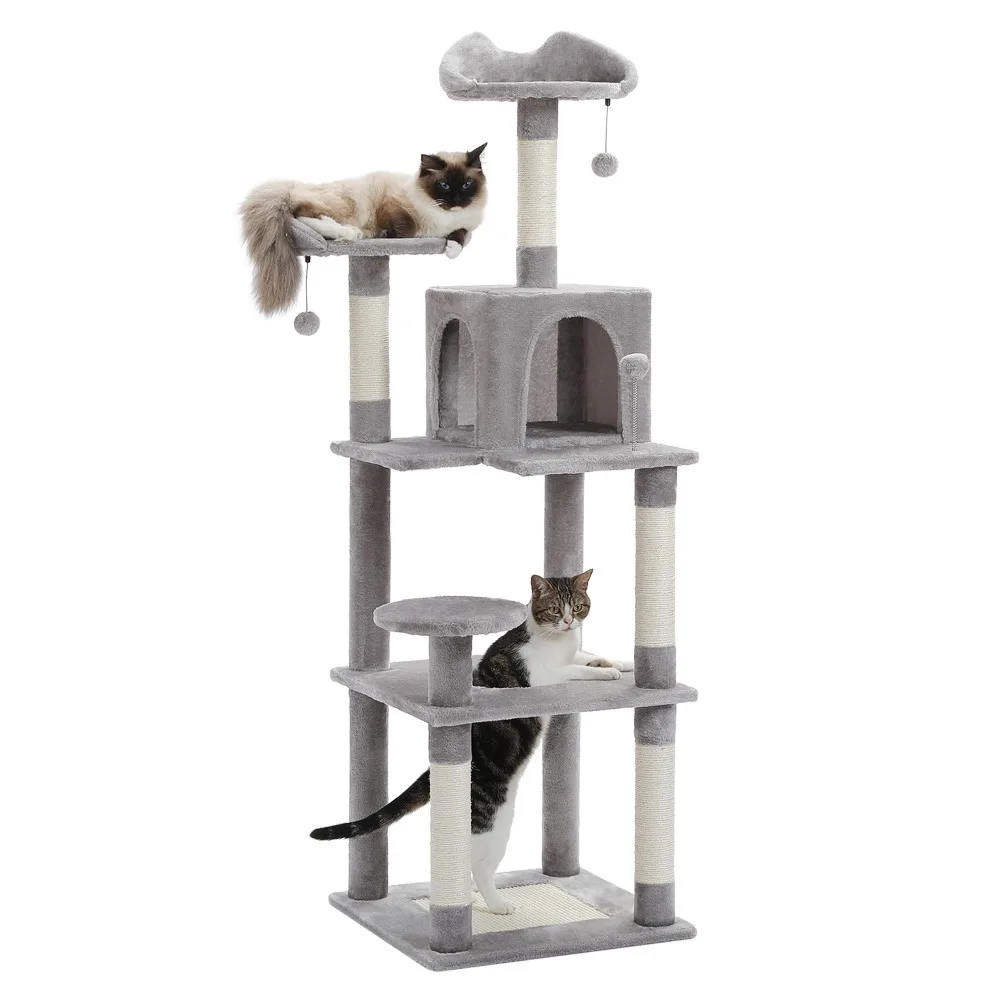 

63'' Multi-Level Cat Tree Cat Tower Cats with Sisal-Covered Scratching Post Cozy Cat CondoCat Hammock and Wide Top Perch