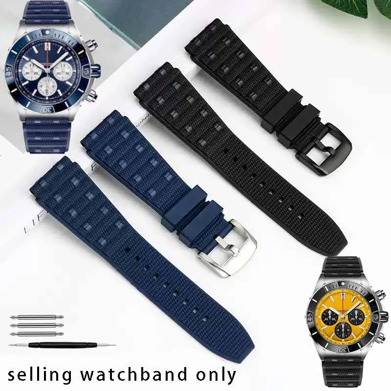 Fluorine rubber strap 22mm 24mm for Breitling super mechanical timing B01 silicone watch strap men's wristband bracelet accessor