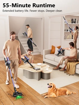 500W/55KPA Self-Standing Cordless Vacuum Cleaner,60 Mins Handheld Vacuum Cleaners,Smart LED Screen Vacuum for Carpet/Pet Hair 3