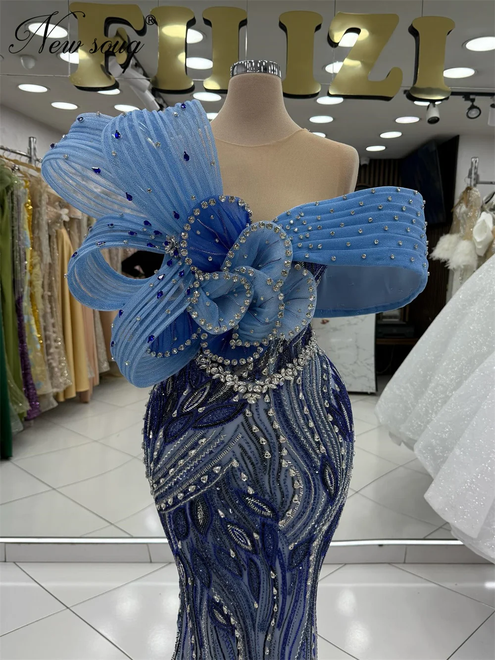 

Элегантные синие вечерние платья с бисером, арабское платье для выпускного вечера с цветочными кристаллами для женщин, свадебные платья для гостей, халаты по индивидуальному заказу 2026