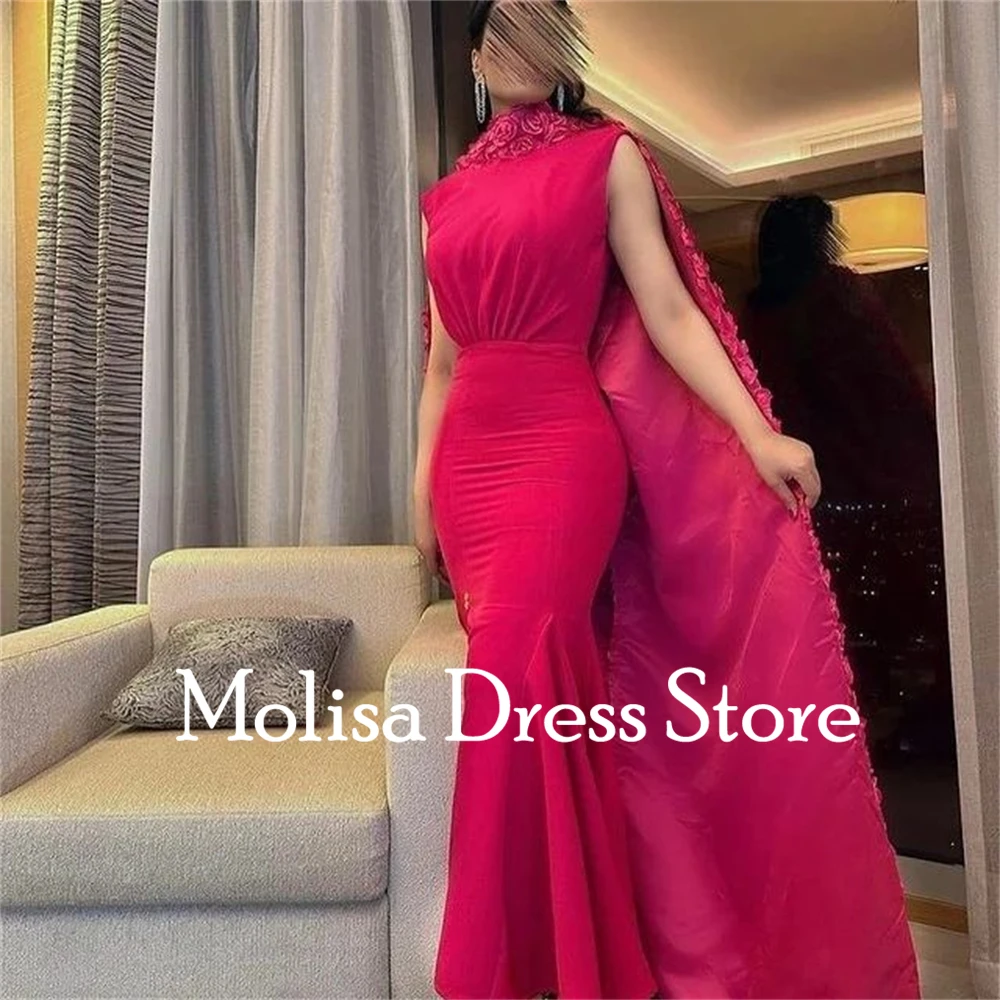 Fashion Mermiad High Collar Fuchsia Prom Dress Women Floor-length Evening Party Gown Formal Occasion Dresses فساتين السهرة