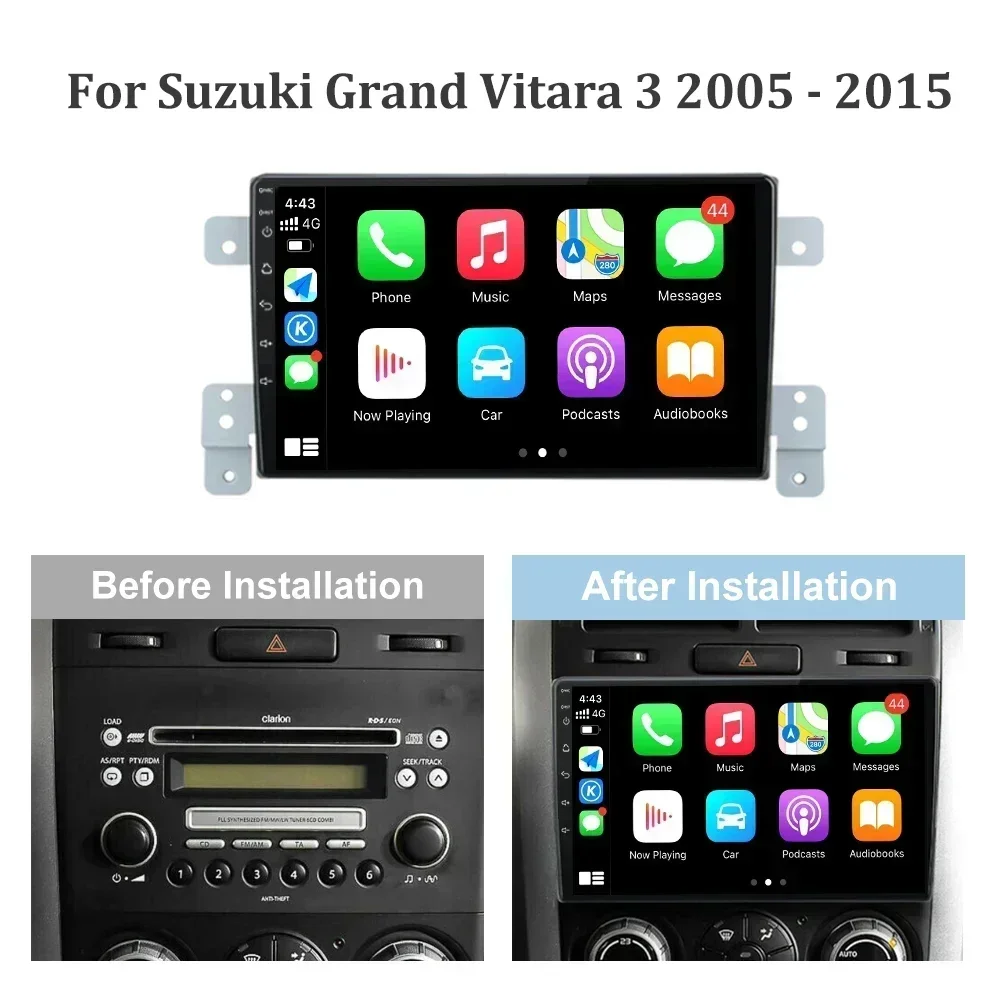 Android 13 Car Radio Wireless Carplay For Suzuki Grand Vitara 3 2005-2015 Stereo Head Unit Multimedia 4G GPS Navigation Screen