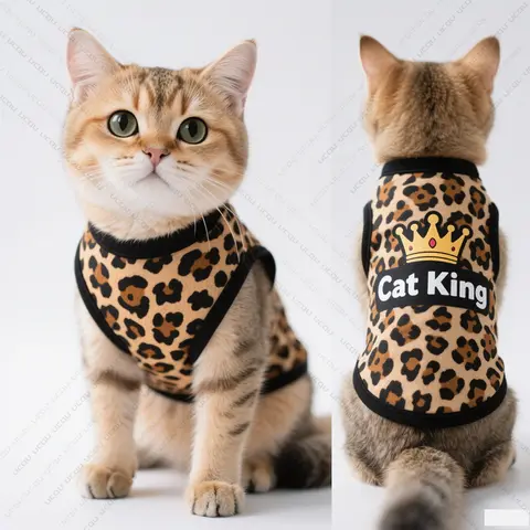 2025 Pet Cat Clothing Cat Vest Summer Cool Clothing Features "Cat King" Leopard Pattern Exclusive for Cute Pets Cat Lovers