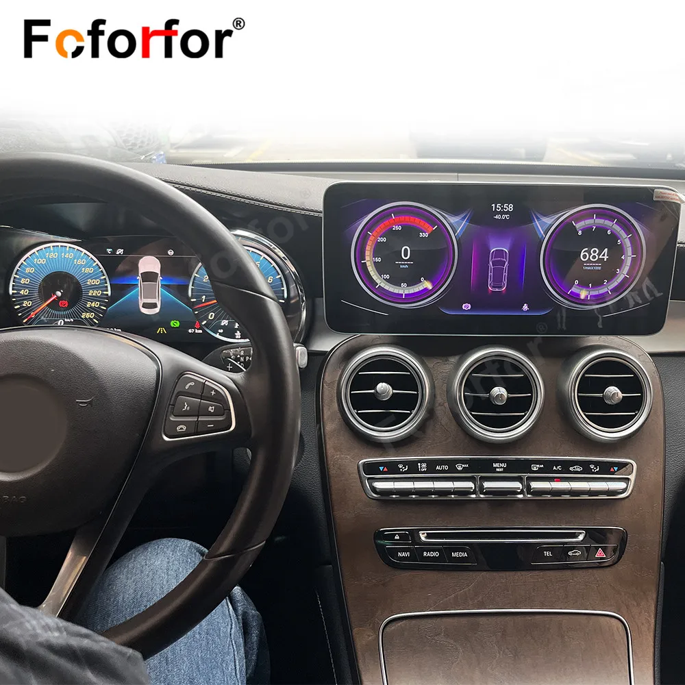 Car Digital Dashboard For Mercedes Benz C Class GLC W205 Panel Virtual Instrument Cluster Auto CockPit Speed Meter Screen