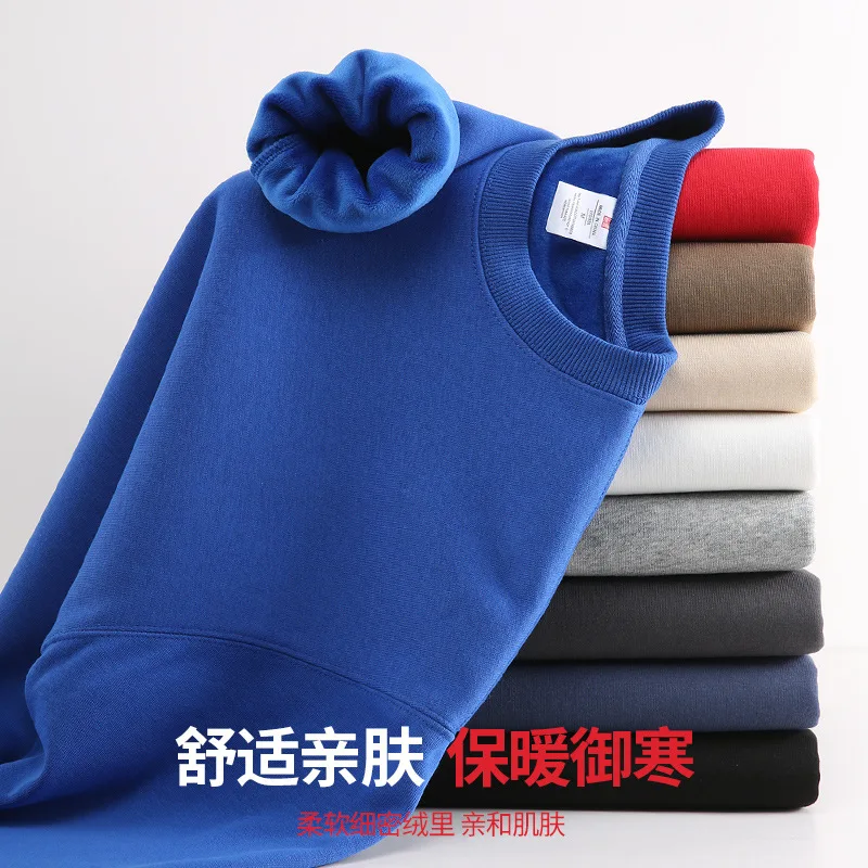 الخريف الشتاء الوزن الثقيل 400 جرام القطن الجولة الرقبة البلوز للجنسين الصوف سميكة سترة الرجال طويلة الأكمام تي شيرت