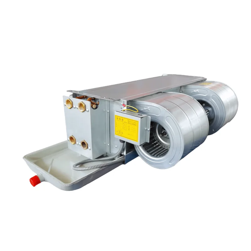 Groot luchtvolume Hoge statische druk Horizontaal verborgen gekoelde waterspiraal Fan Coil Unit Twee-pijps Drie-rij systeem AC-motor
