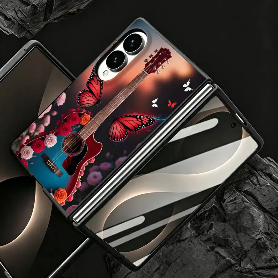 Guitar With Roses Butterflies Case for Samsung Galaxy Z Fold8 Wide Z Fold 8 ZFold Wide ZFold8 Luxury Phone Cover