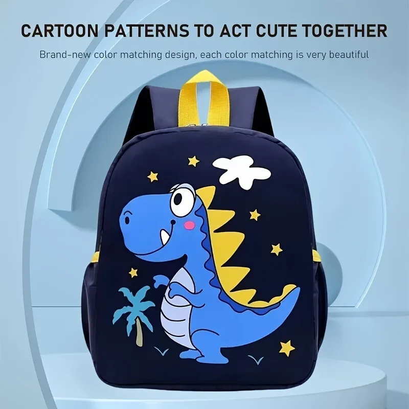 Kindergarten Children's Printed Schoolbag, Dinosaur Little Animal, Boys' and Girls' Back-To-School Season Canvas Double Backpack